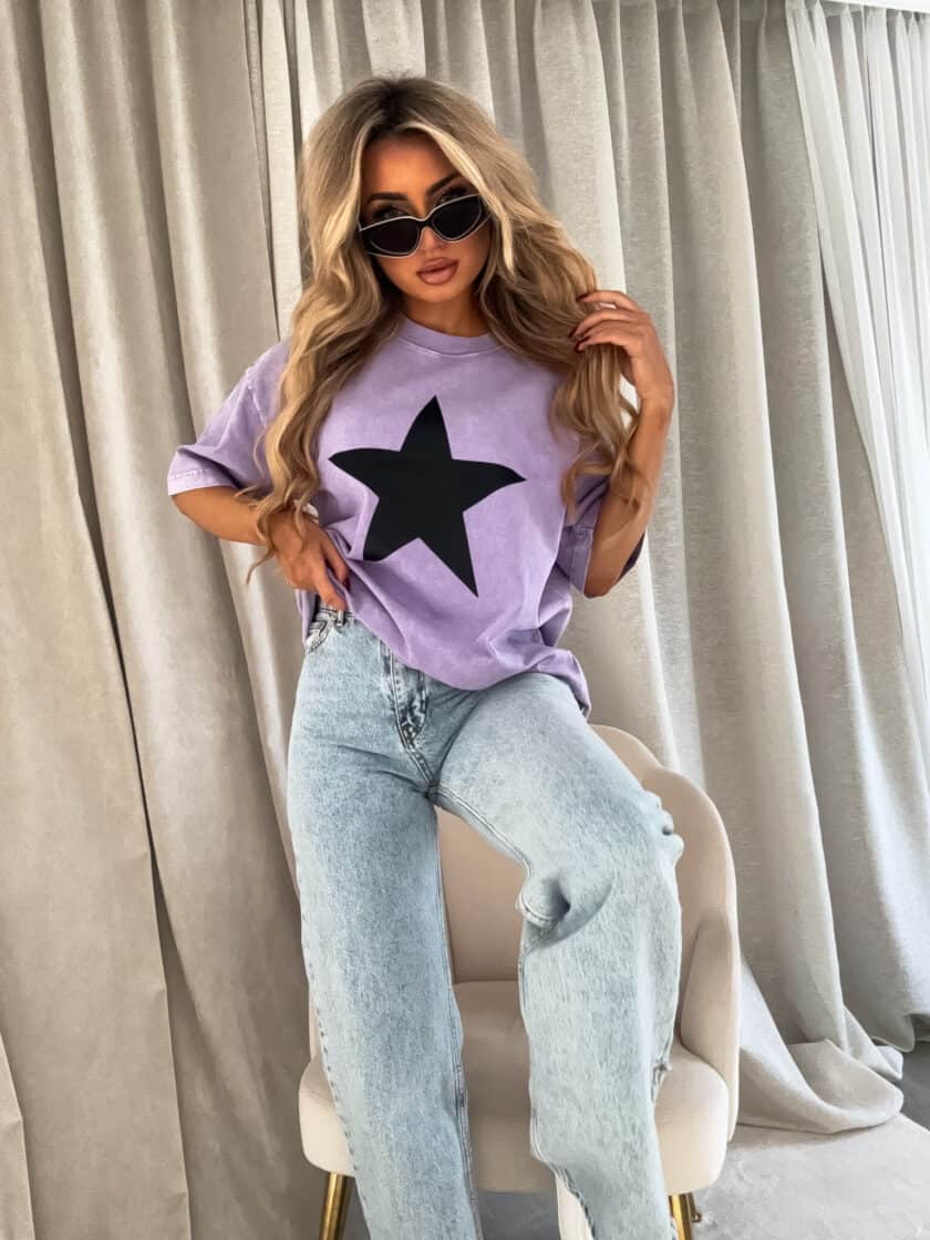 Dekatyzowany t-shirt STAR - jasny fiolet - obrazek 3