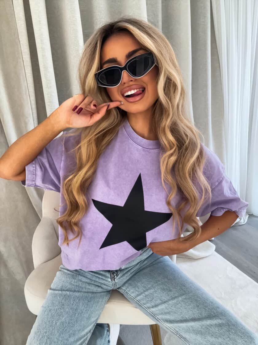 Dekatyzowany t-shirt STAR - jasny fiolet - obrazek 2