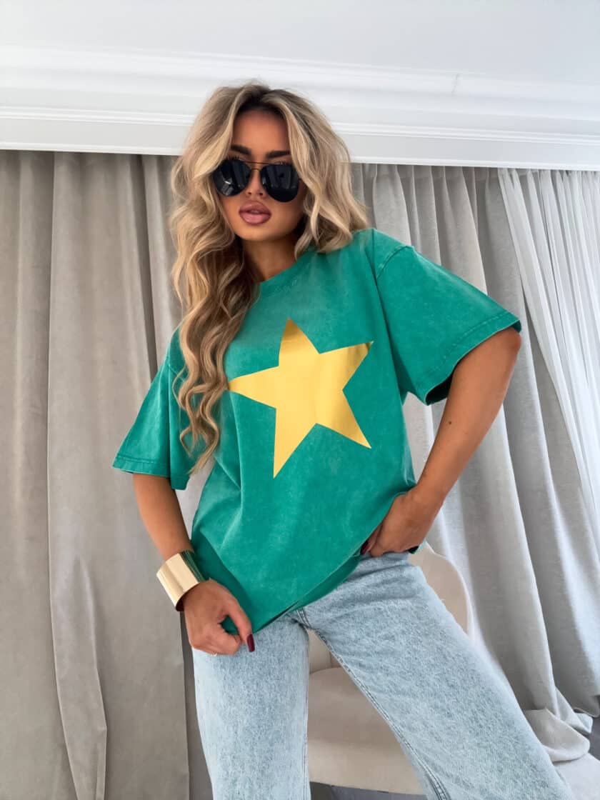 Dekatyzowany t-shirt STAR - zielony - obrazek 4