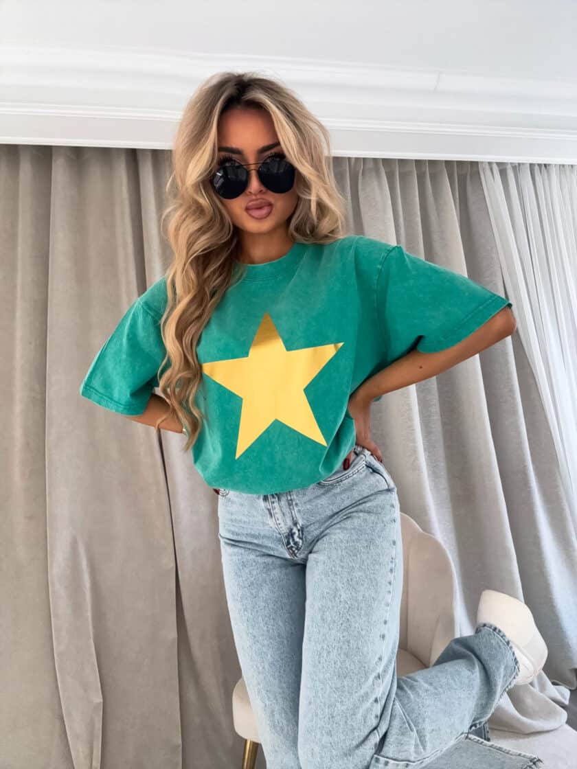Dekatyzowany t-shirt STAR - zielony - obrazek 2
