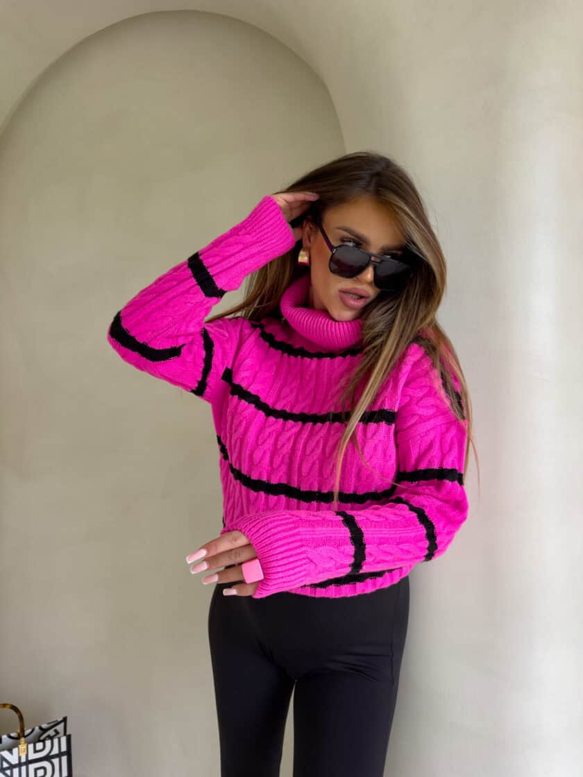 Sweter golf INKO pasy - mocny róż - obrazek 11