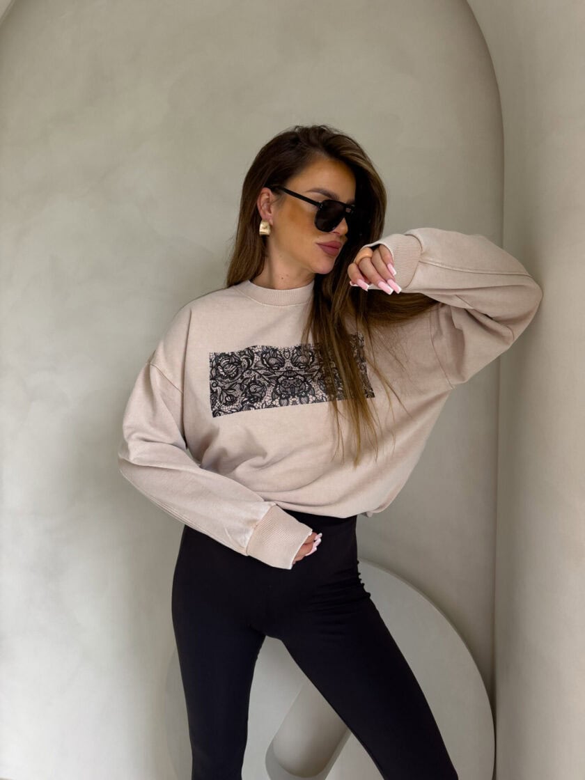 Dekatyzowana bluza KORONKA - jasny beż