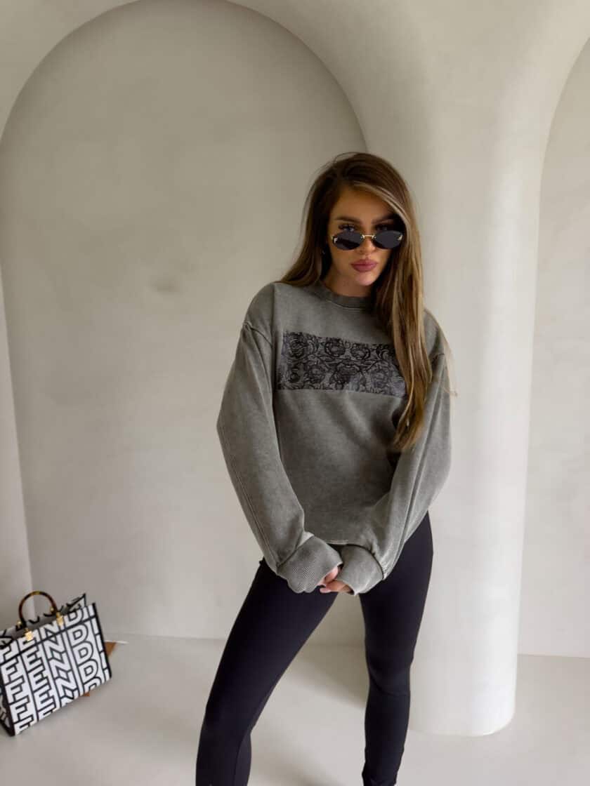 Dekatyzowana bluza KORONKA - khaki - obrazek 14