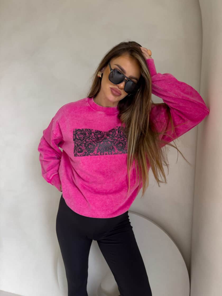Dekatyzowana bluza KORONKA - różowa - obrazek 7