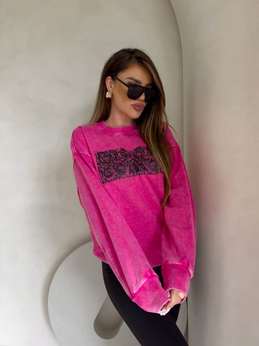 Dekatyzowana bluza KORONKA - różowa - obrazek 6