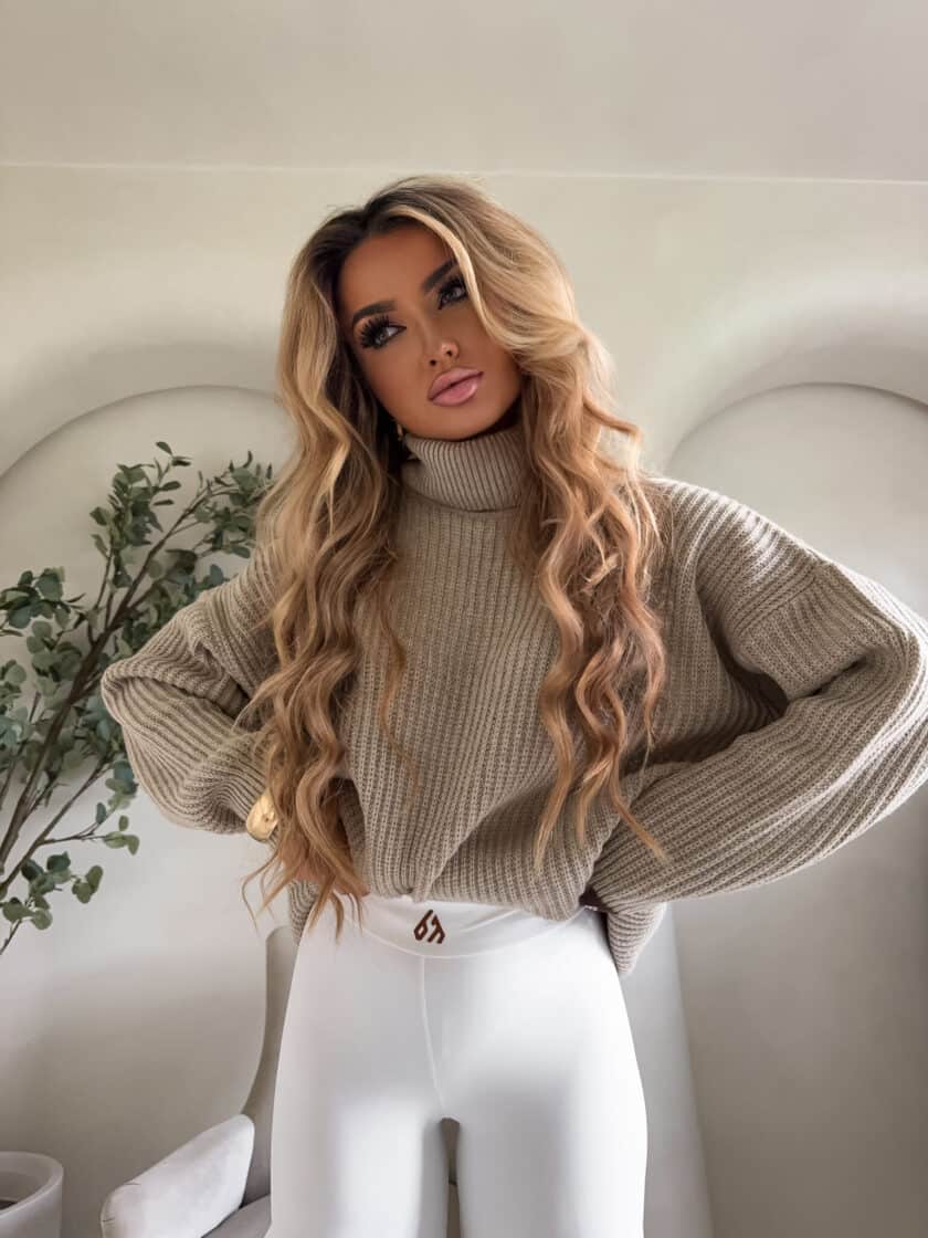 Sweter golf LAVER - beżowy - obrazek 5