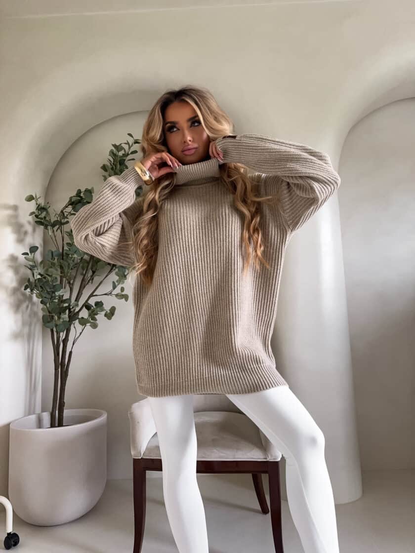 Sweter golf LAVER - beżowy - obrazek 3