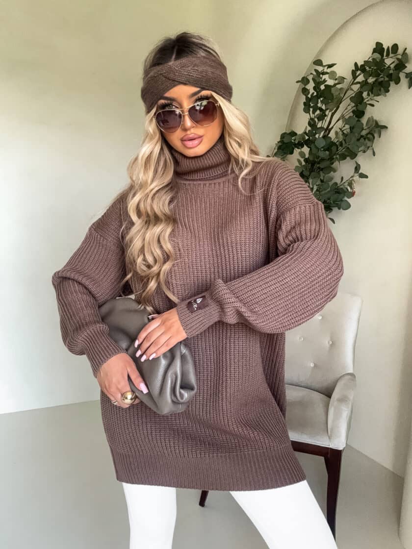 Sweter golf LAVER - mleczna czekolada - obrazek 3