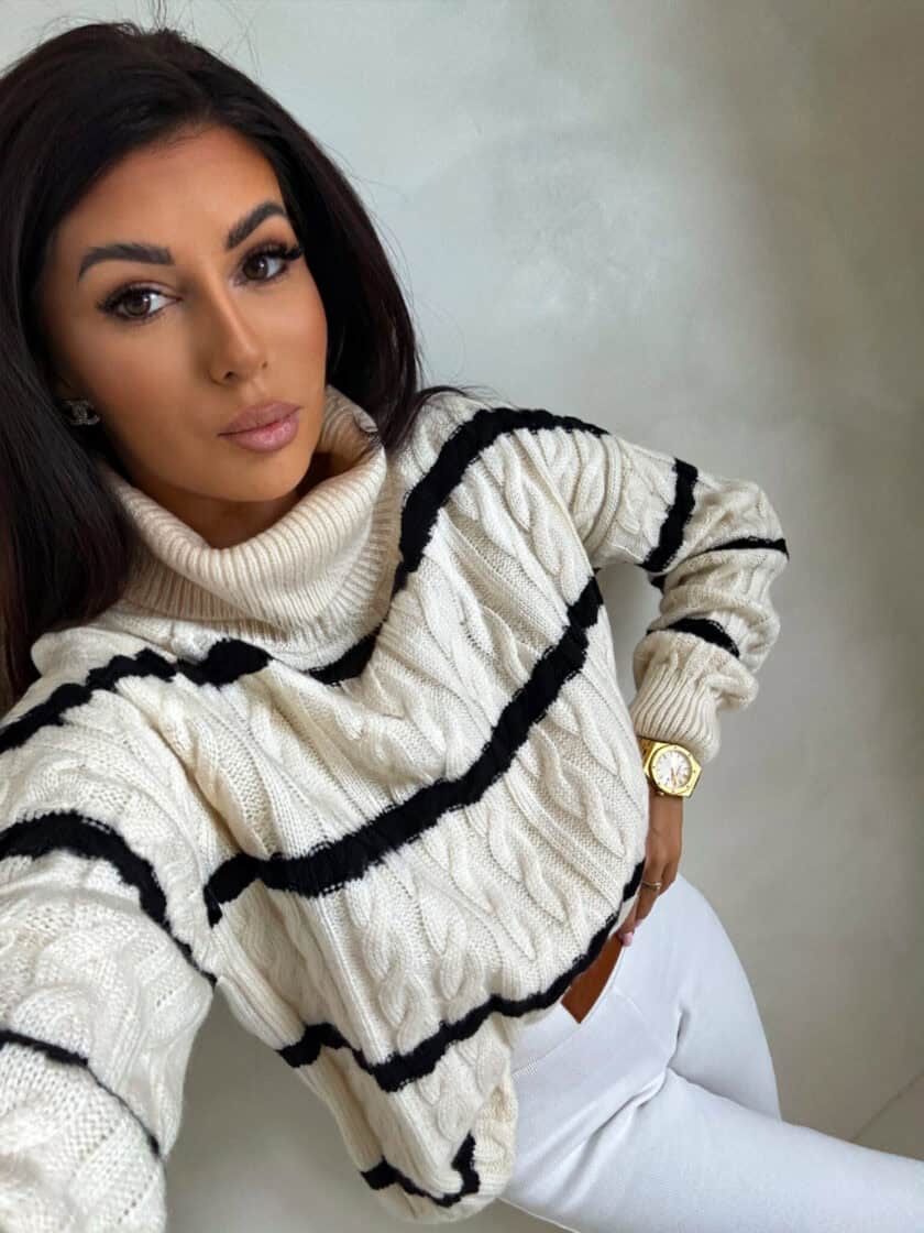 Sweter golf INKO pasy - wanilia-czarne - obrazek 3