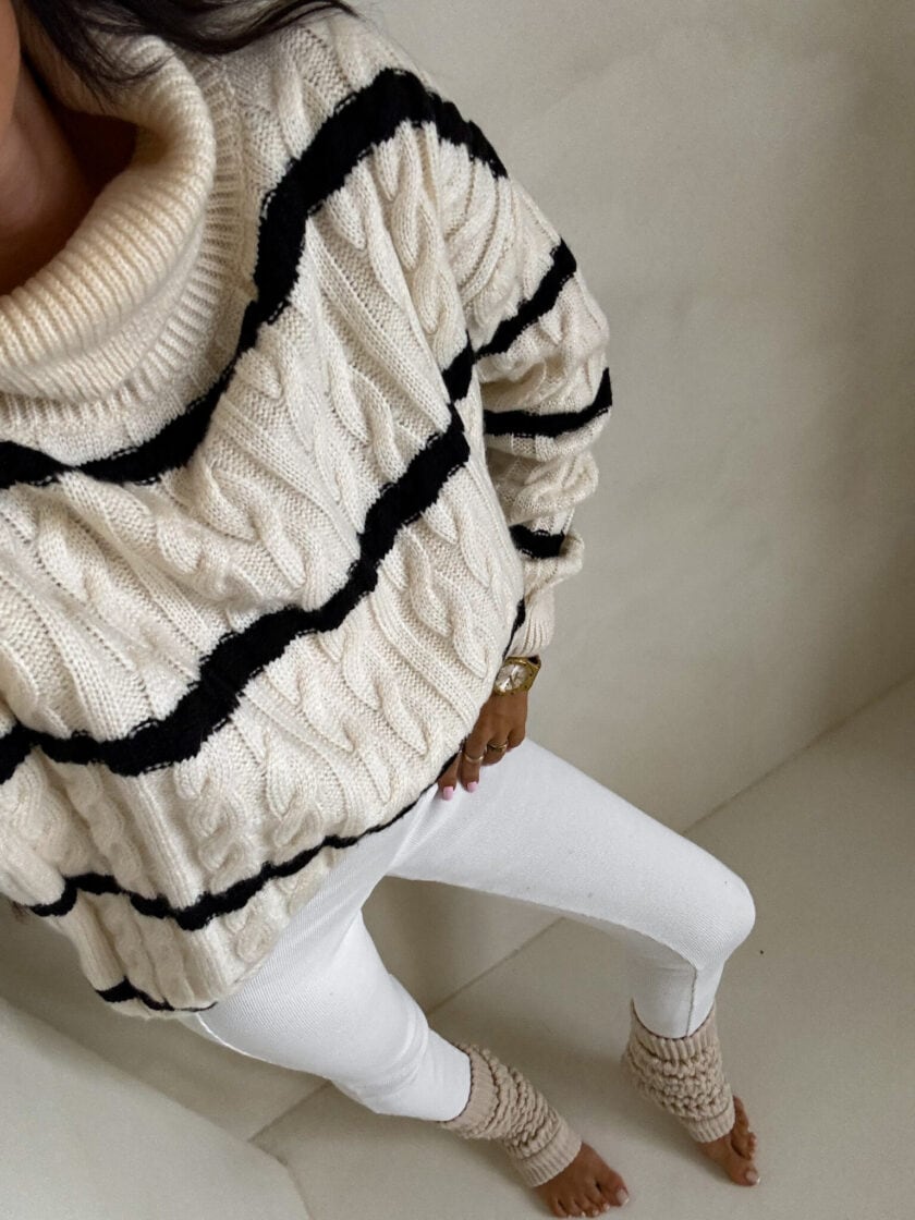 Sweter golf INKO pasy - wanilia-czarne - obrazek 2