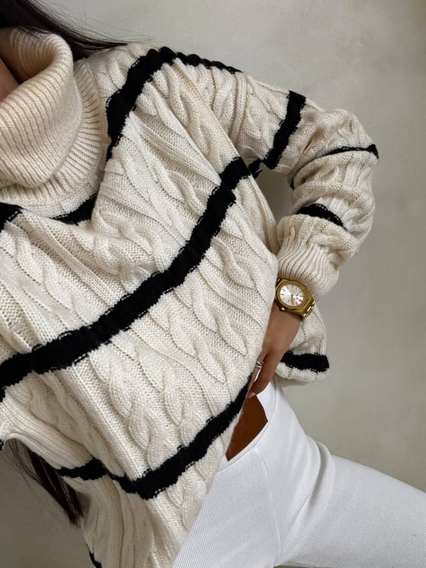 Sweter golf INKO pasy - wanilia-czarne - obrazek 10