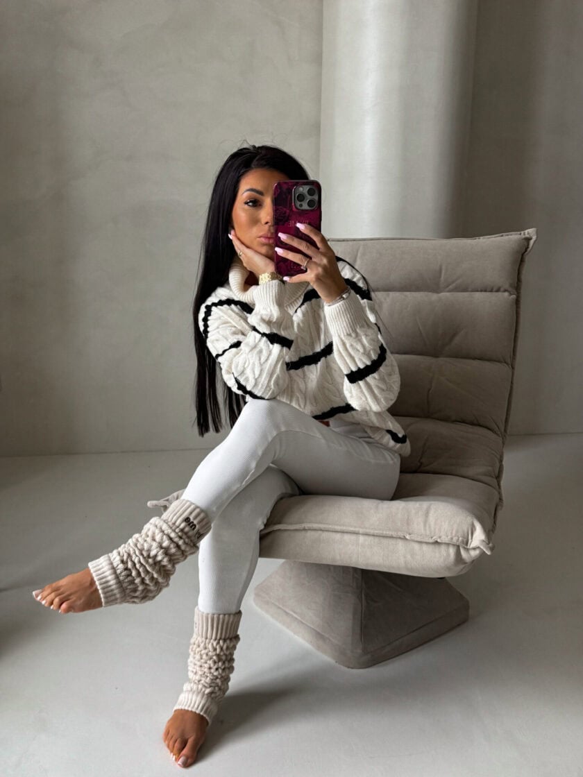 Sweter golf INKO pasy - wanilia-czarne - obrazek 9