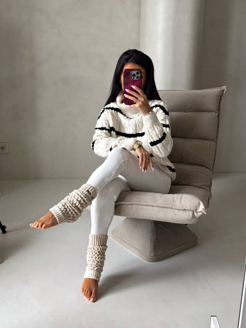 Sweter golf INKO pasy - wanilia-czarne - obrazek 8