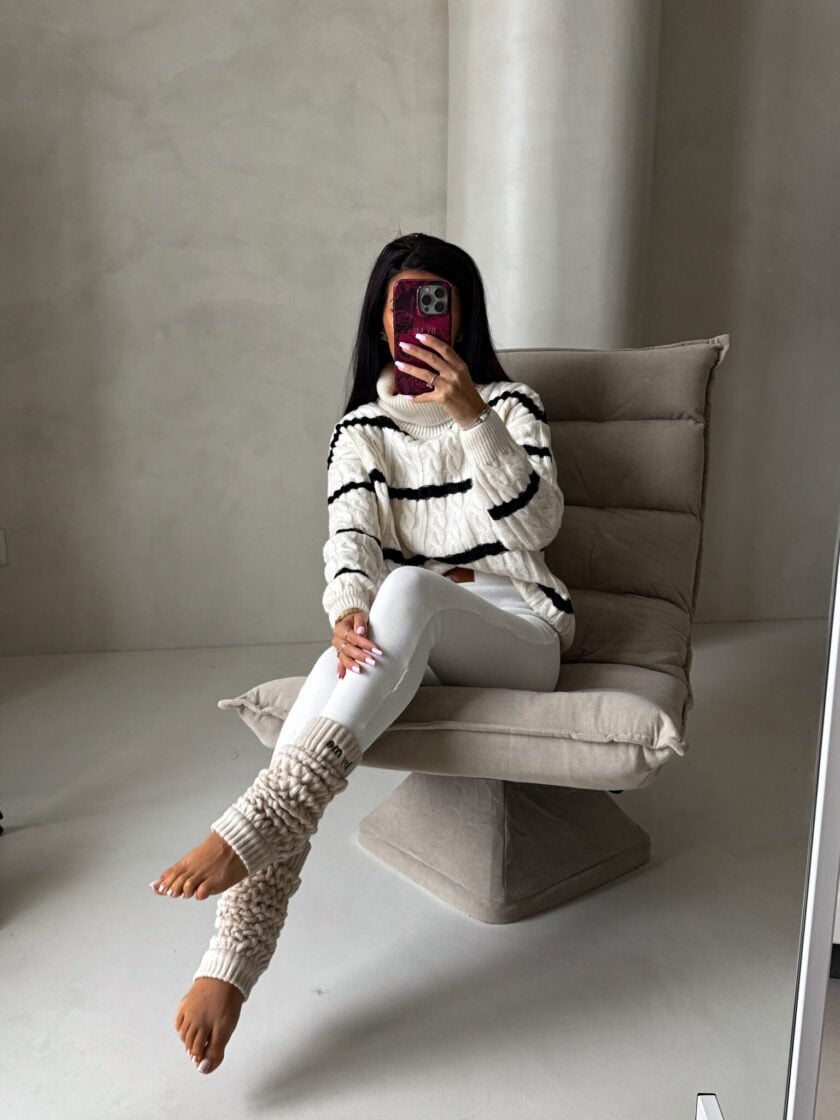 Sweter golf INKO pasy - wanilia-czarne - obrazek 7