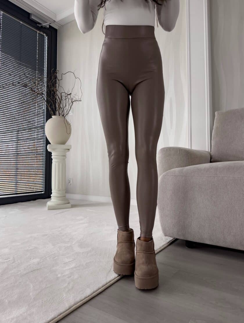 Legginsy LEATHER - mokka - obrazek 2