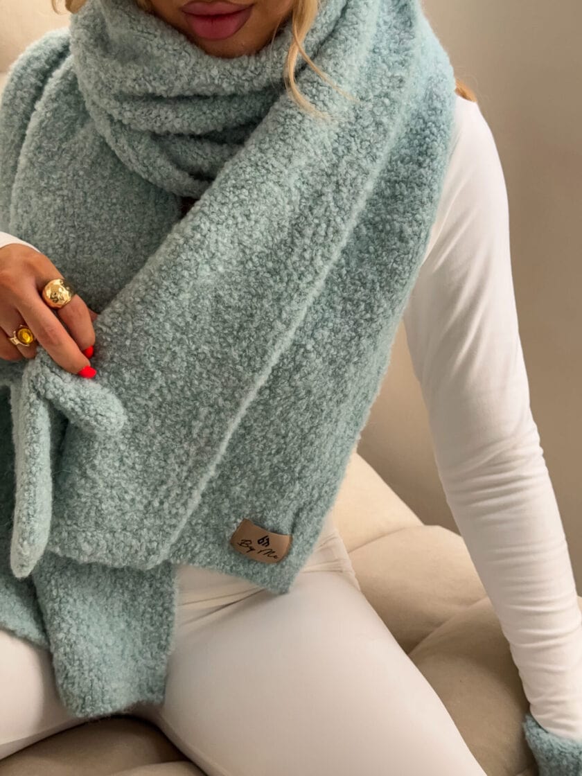 Komplet FROST szal + rękawiczki – szałwiowy - obrazek 3