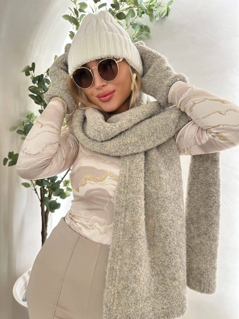 Komplet FROST szal + rękawiczki – beżowy - obrazek 5