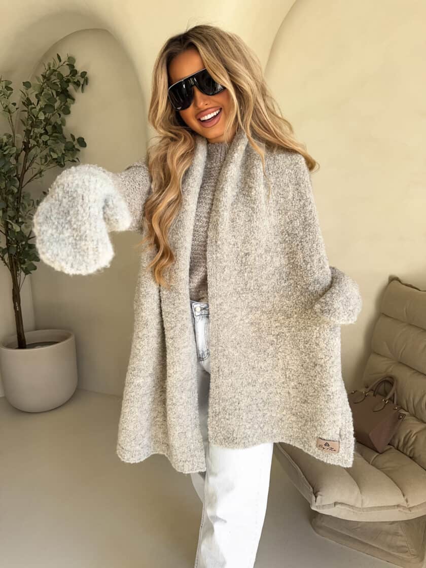 Komplet FROST szal + rękawiczki – beżowy - obrazek 3