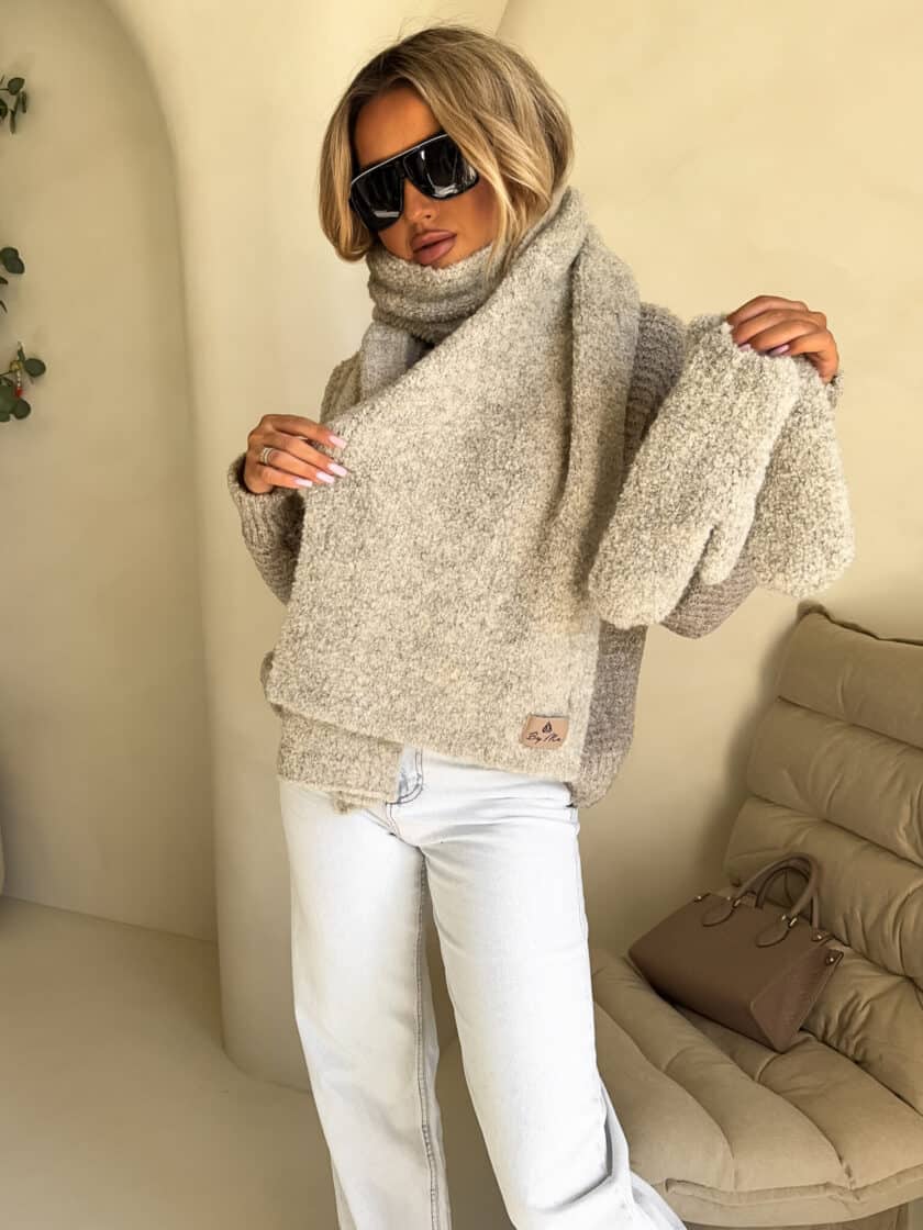 Komplet FROST szal + rękawiczki – beżowy - obrazek 7