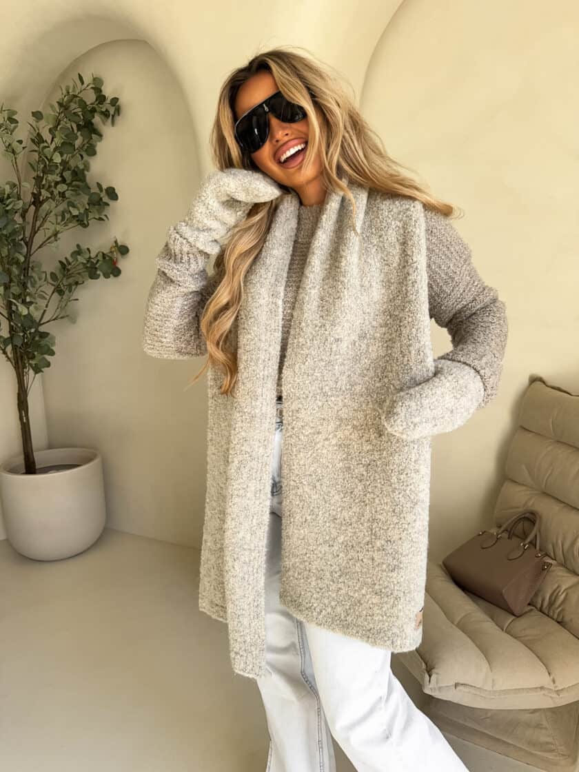 Komplet FROST szal + rękawiczki – beżowy