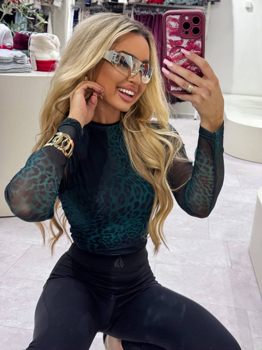 Bluzka SKIN transparent print pantera – zieleń - obrazek 3