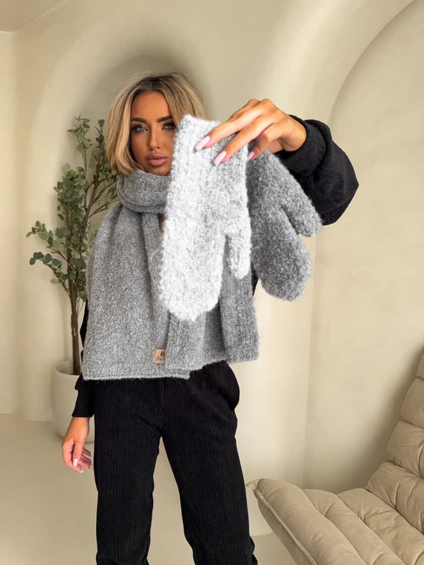 Komplet FROST szal + rękawiczki – szary - obrazek 3