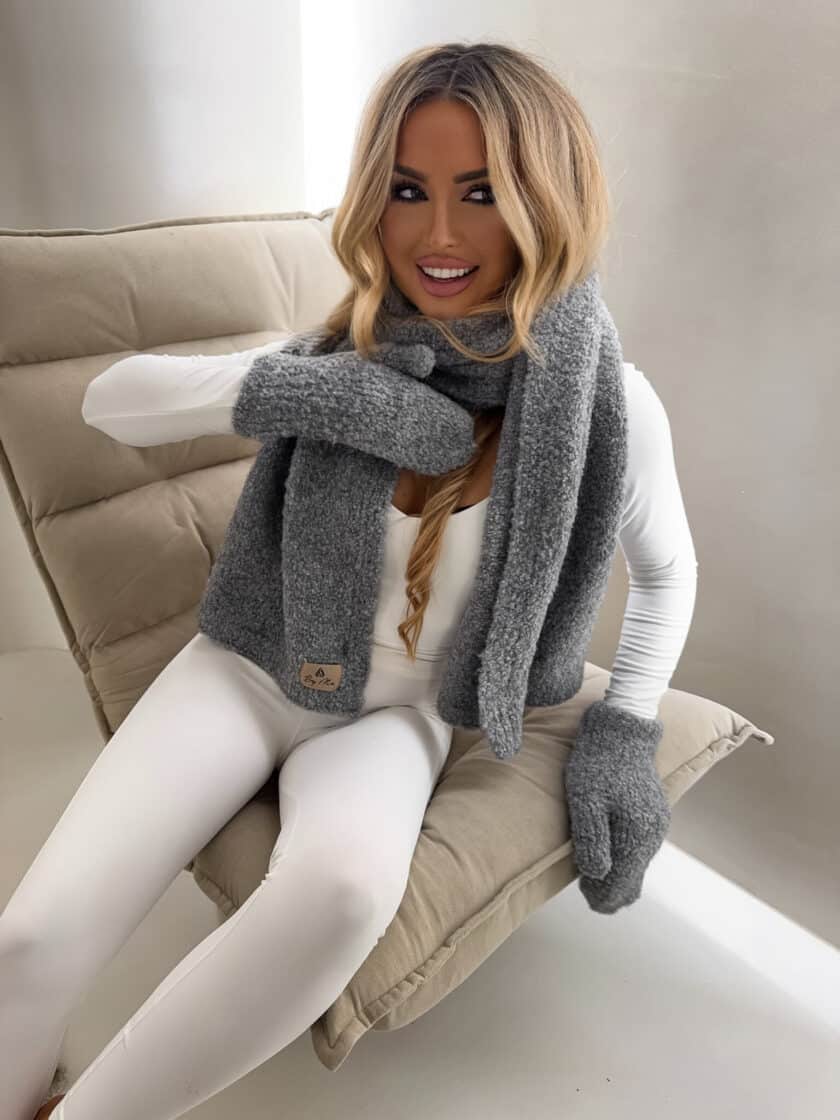 Komplet FROST szal + rękawiczki – szary - obrazek 3