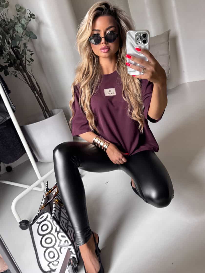 T-shirt COTTON - bordowy - obrazek 2