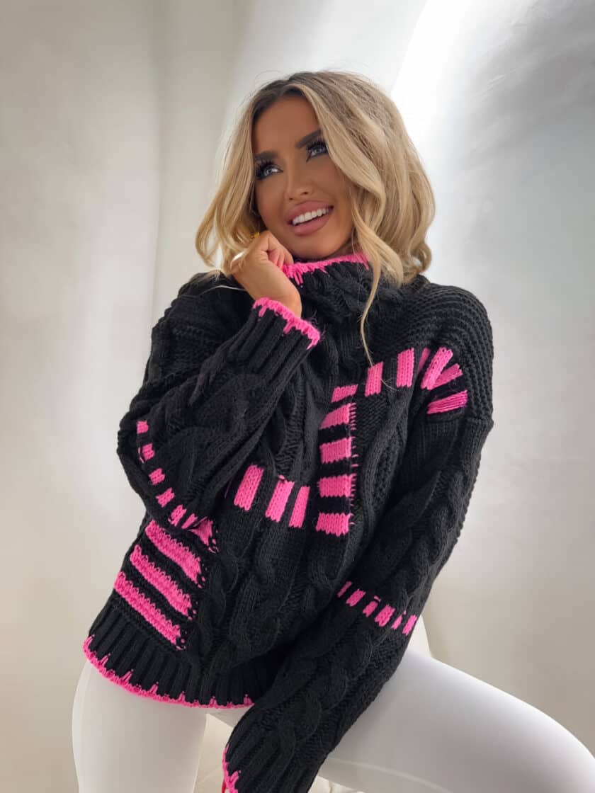 Sweter golf TRAIN – czarno-różowy - obrazek 3