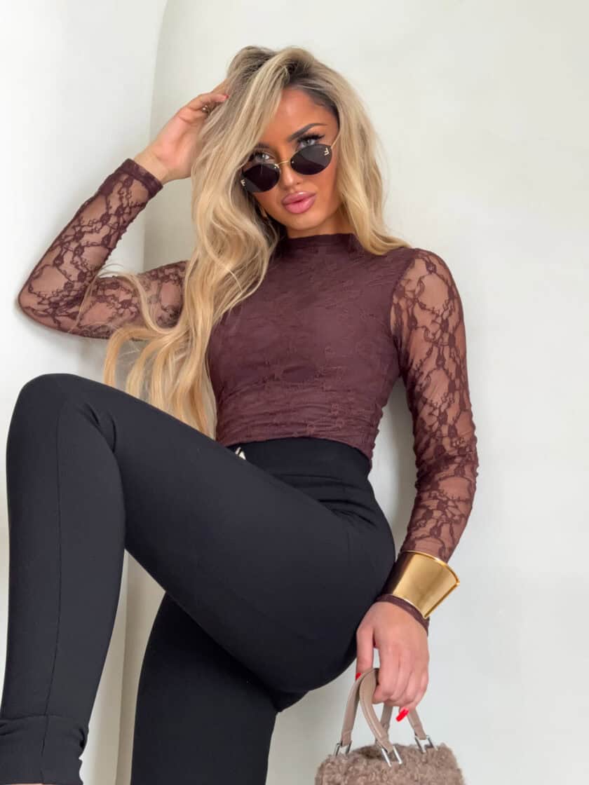 Bluzka SKIN IV transparent koronka - czekoladowa - obrazek 3