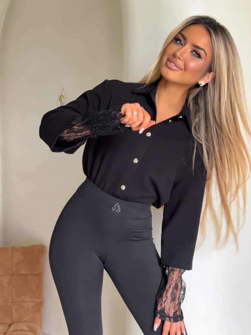 Koszula rękaw KORONKA - czarna - obrazek 3