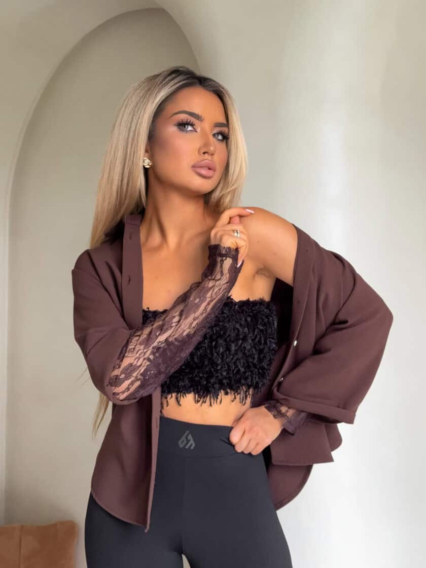 Koszula rękaw KORONKA - czekoladowa - obrazek 3