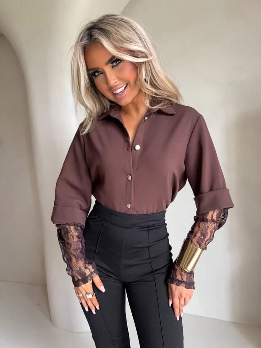 Koszula rękaw KORONKA - czekoladowa - obrazek 6