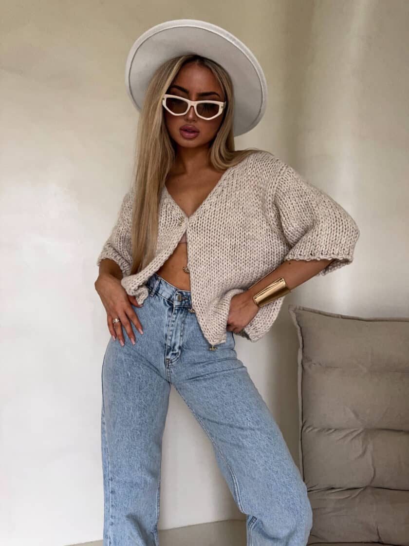 Kardigan ROYAL - chłodny beż - obrazek 5