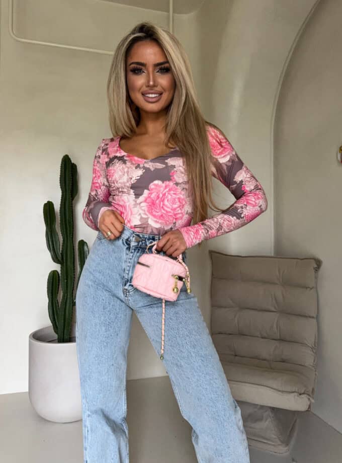 Bluzka VENEZIA print piwonia - mokka