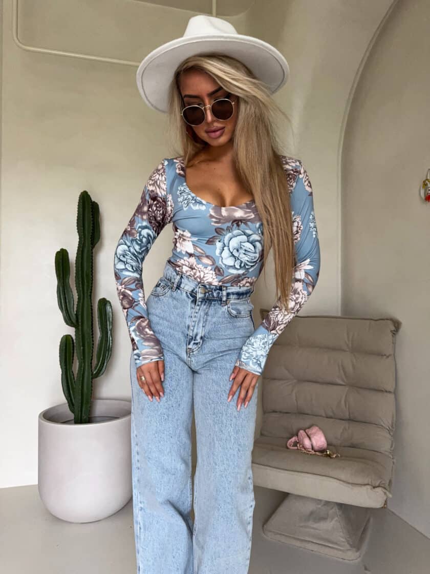 Bluzka VENEZIA print rose - jeansowa - obrazek 3