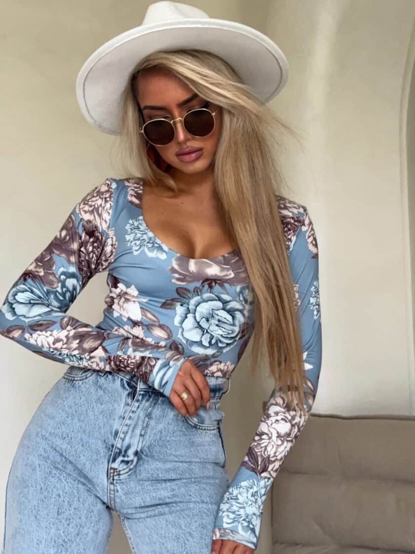 Bluzka VENEZIA print rose - jeansowa - obrazek 4