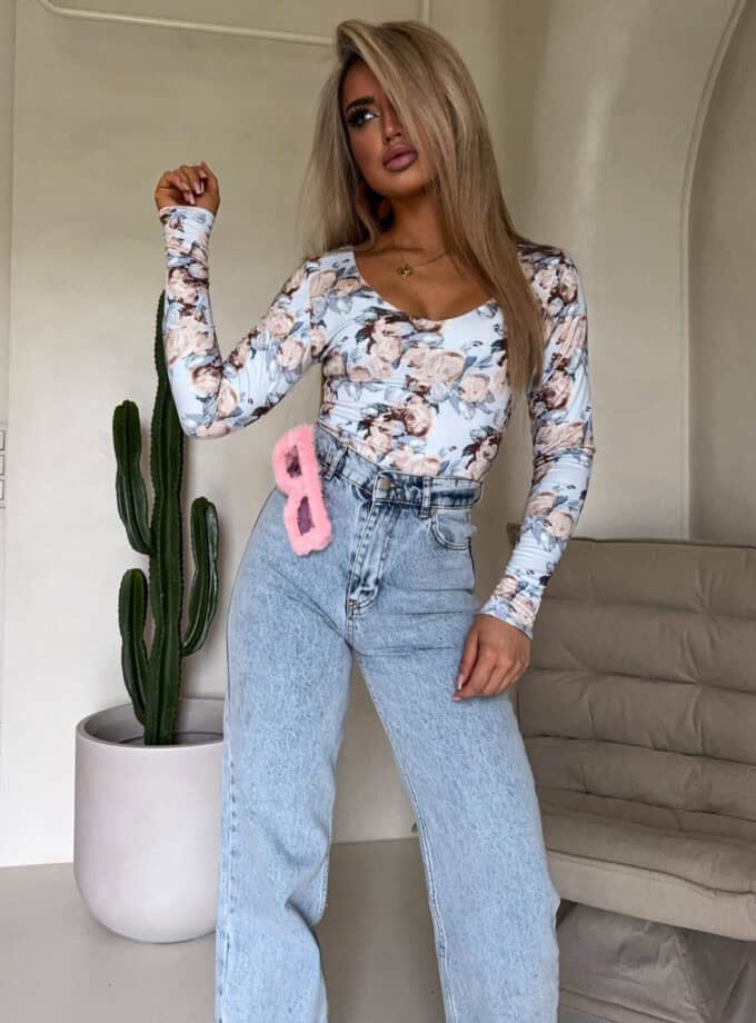 Bluzka VENEZIA print rose - lazurowa