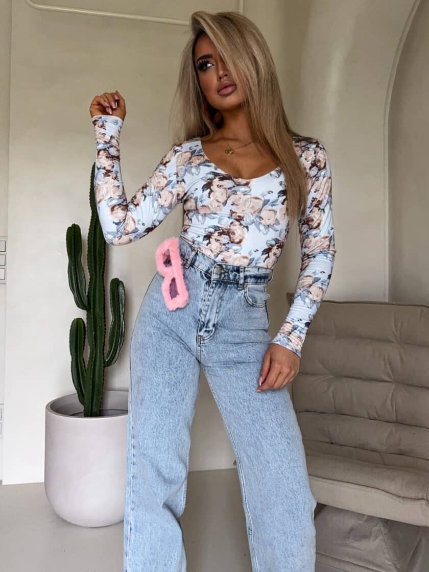 Bluzka VENEZIA print rose - lazurowa