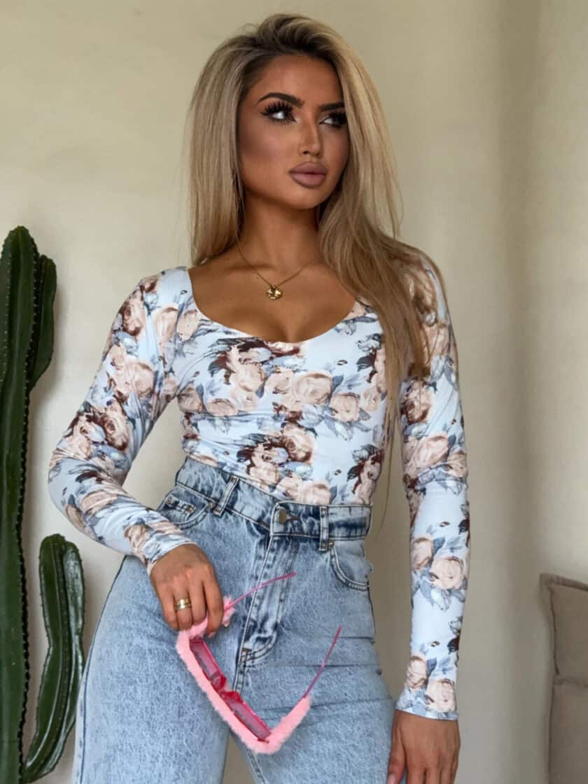 Bluzka VENEZIA print rose - lazurowa - obrazek 2