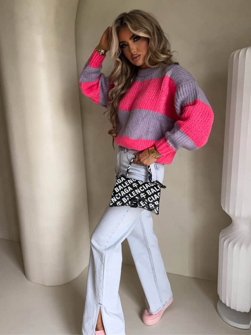 Sweter LEGEND pasy – lila-koral DOSTĘPNE OD 12.01.2026r - obrazek 2