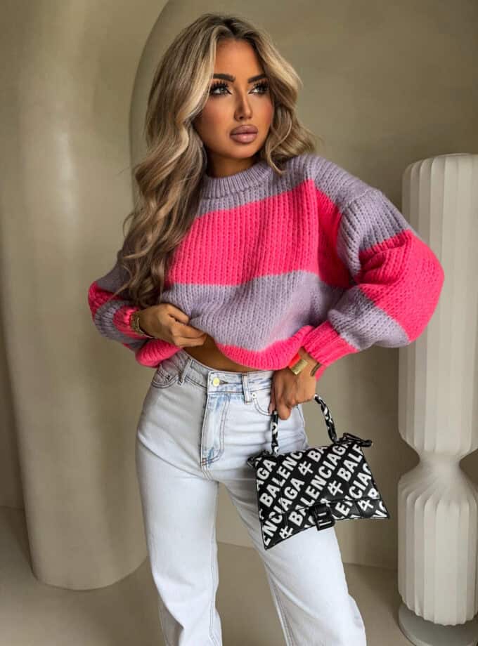 Sweter LEGEND pasy – lila-koral