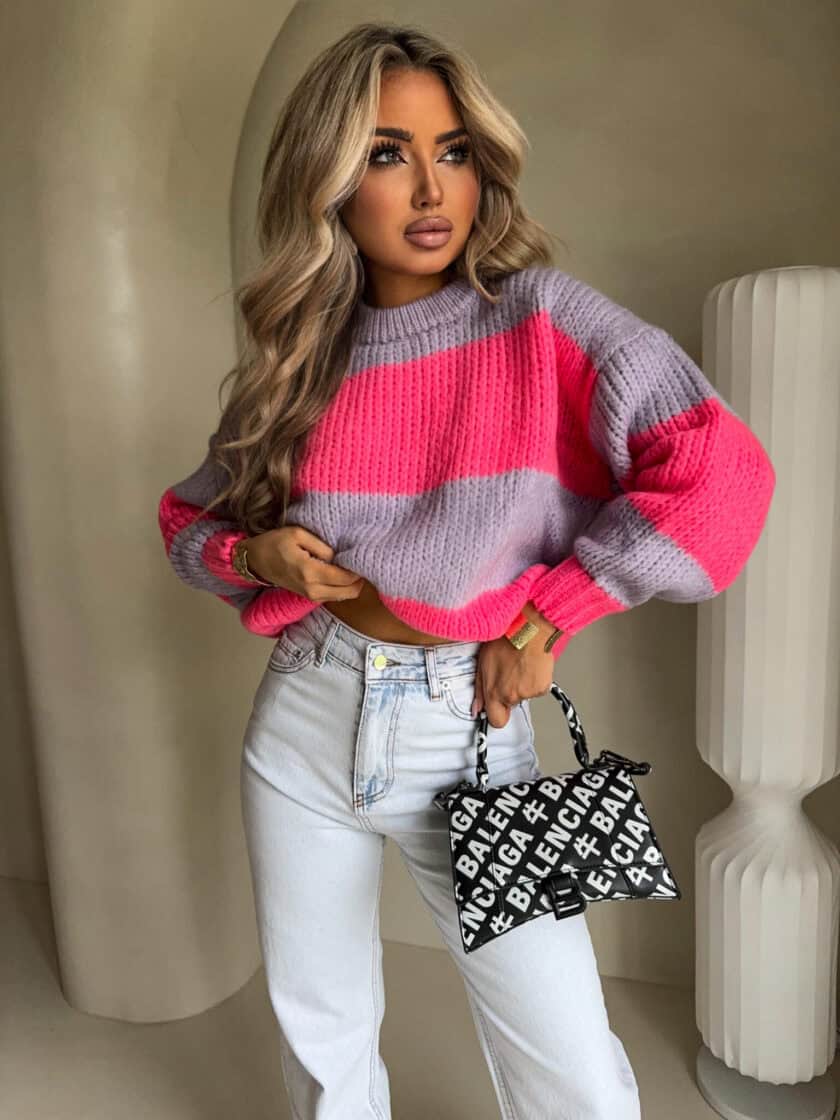 Sweter LEGEND pasy – lila-koral DOSTĘPNE OD 12.01.2026r