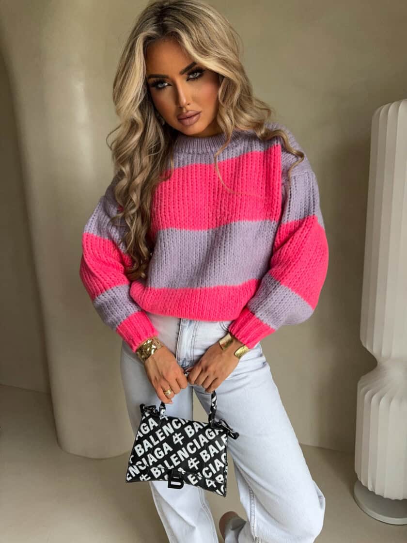 Sweter LEGEND pasy – lila-koral DOSTĘPNE OD 12.01.2026r - obrazek 4