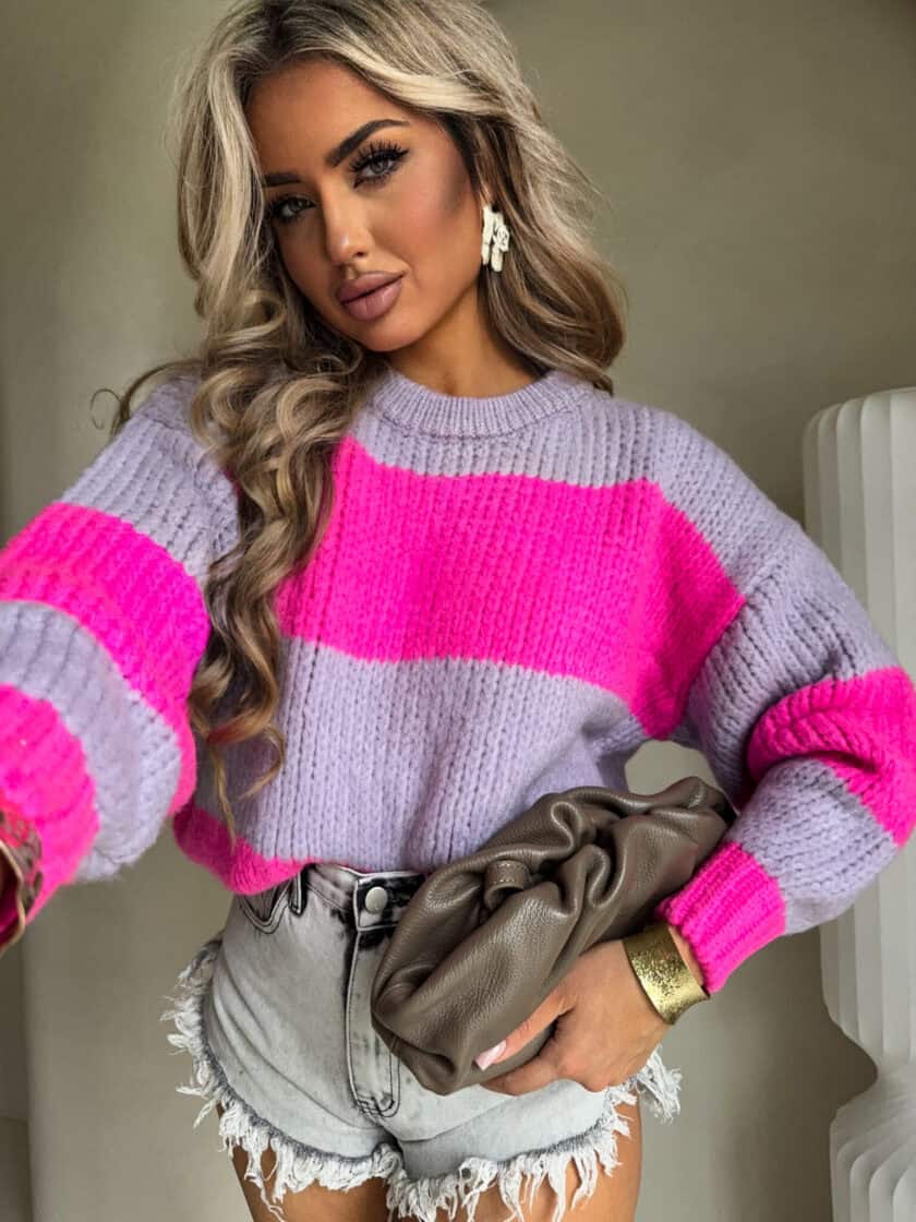 Sweter LEGEND pasy – lila-fuksja DOSTĘPNE OD 14.01 - obrazek 2