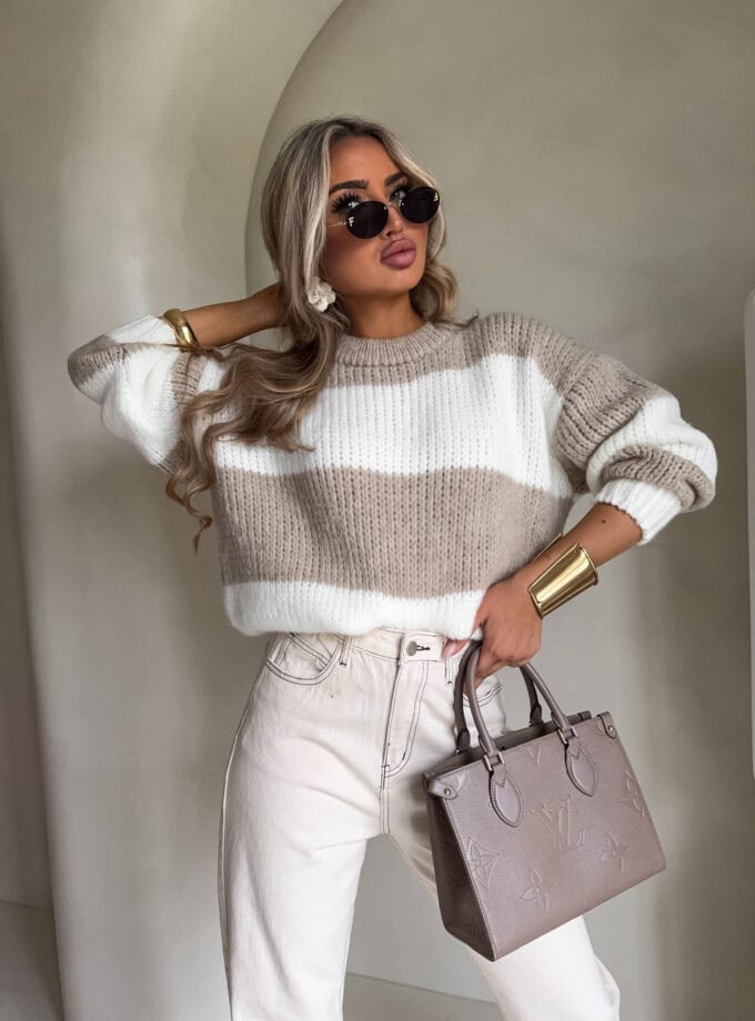 Sweter LEGEND pasy – beż-ecru
