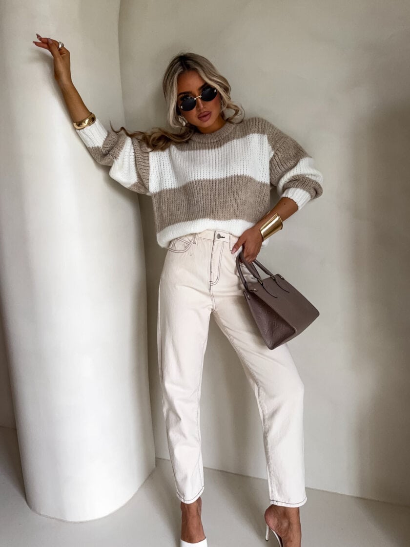 Sweter LEGEND pasy – beż-ecru DOSTĘPNE OD 14.01 - obrazek 4