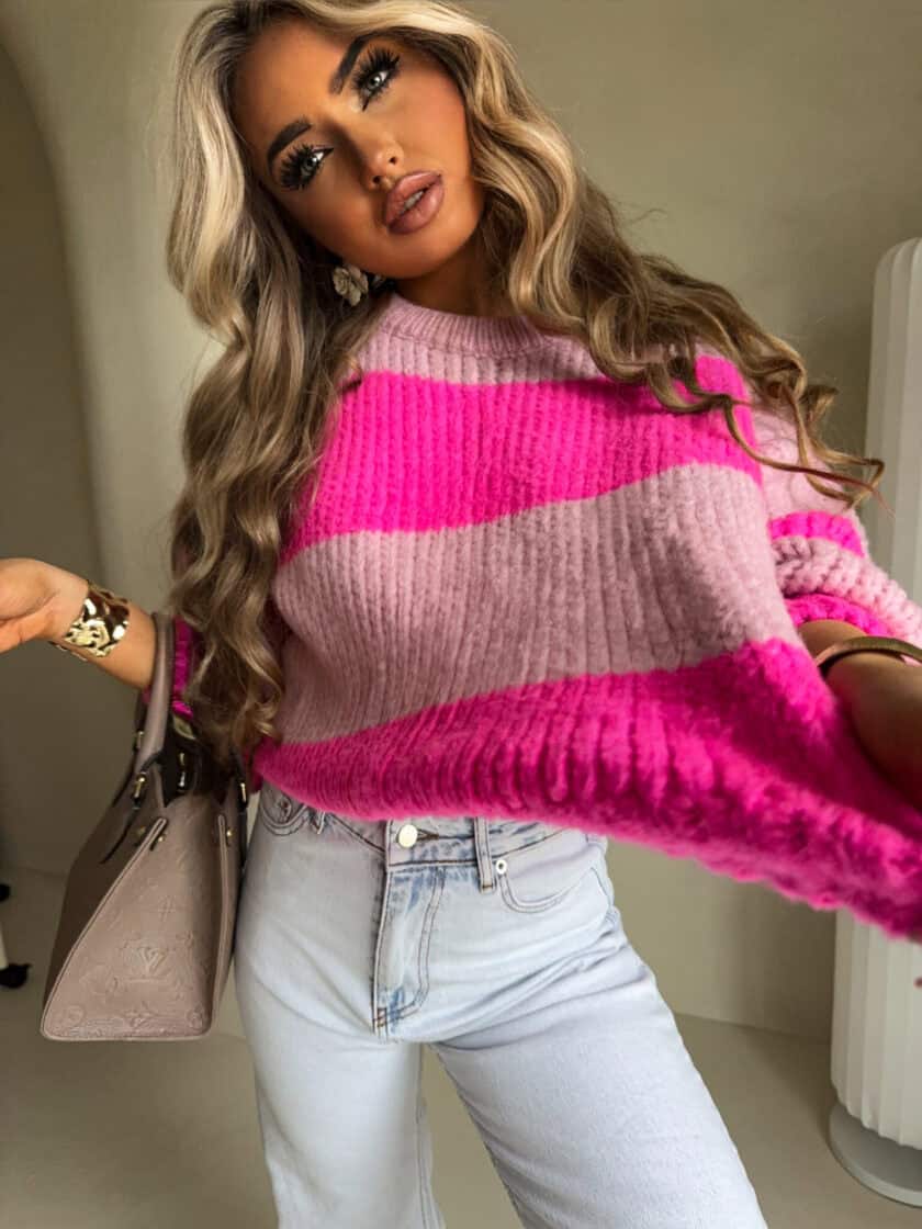 Sweter LEGEND pasy – jasny róż-fuksja - obrazek 4