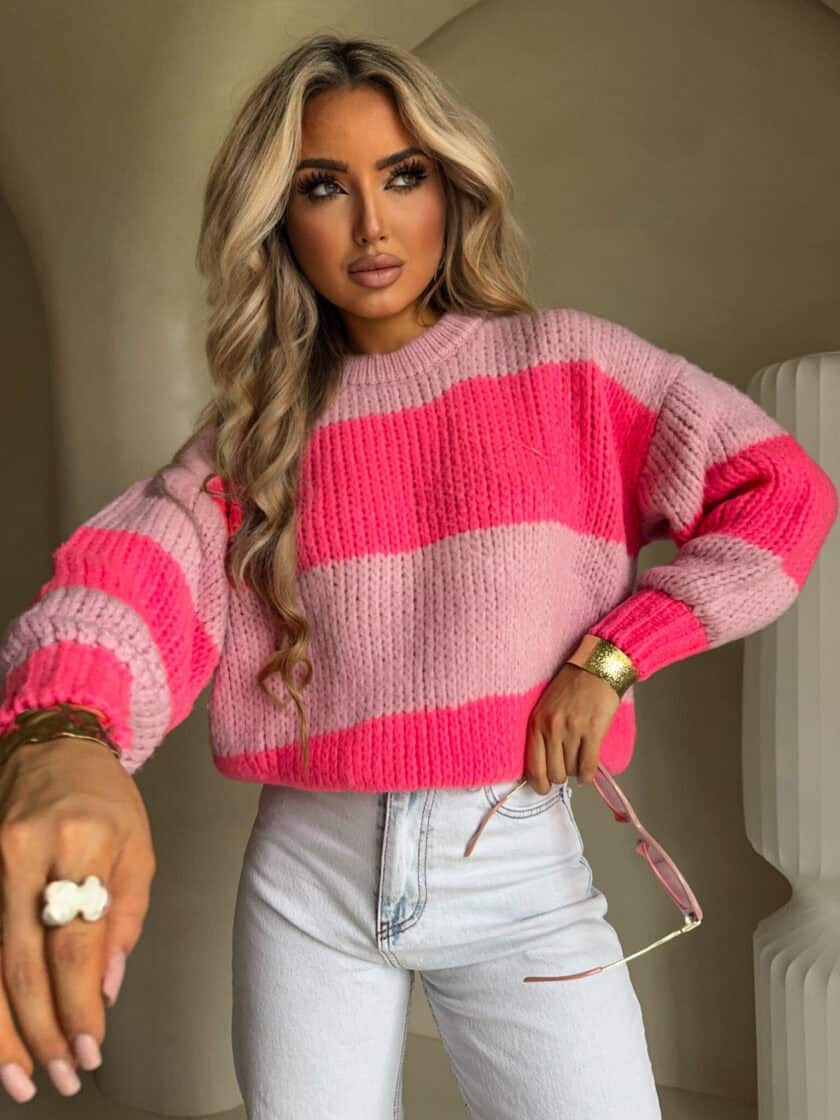 Sweter LEGEND pasy – jasny roż-koral DOSTĘPNE OD 12.01.2026r - obrazek 2