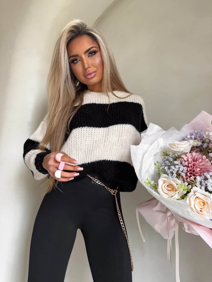 Sweter LEGEND pasy – waniliowo-czarne - obrazek 2